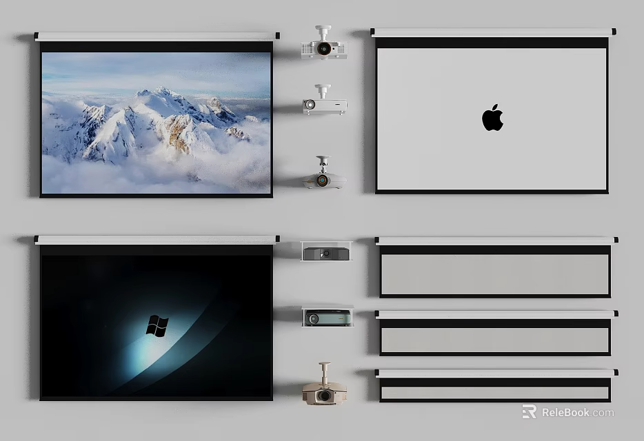 Projection Monitoring System with Multiple Screens and Surveillance Camera Equipment 3d model 