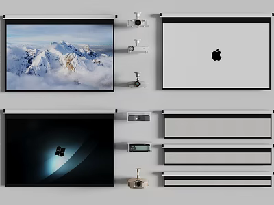 Projection Monitoring System with Multiple Screens and Surveillance Camera Equipment 3d model