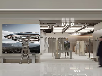 Modern tide brand men's clothing store clothing props metal cashier tide play ornaments running water table exhibition hall studio 3d model