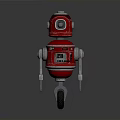 Red Robot Character With Blue Eyes Silver Arms And Single Wheel