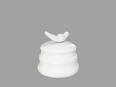 White Ceramic Decorative Ornament Set With Bird Figurine And Layered Structure For Home Decor 3d model