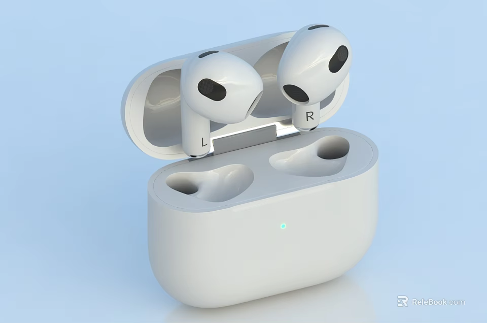 White Wireless Earbuds with Open Charging Case and LED Indicator Light Modern Design 3d model 