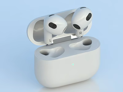White Wireless Earbuds with Open Charging Case and LED Indicator Light Modern Design 3d model