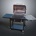 Outdoor Grill Cart with Open Lid Metal Grates Foldable Side Shelf and Wheels for Mobility