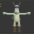Cartoon Character With Red Ears Blue Hat White Body Brown Boots Green Backpack Outstretched Arms