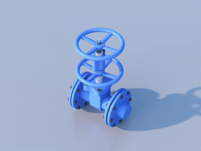 Blue Industrial Valve With Handwheel And Flange Connection For Pipeline System 3d model