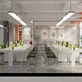 Modern Open Public Office Space With Green Chairs White Desks Computer Monitors And City View