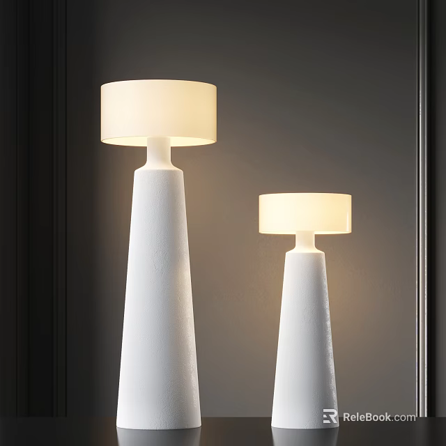 Modern White Floor Lamps With Conical Bases Round Shades And Grey Wall Background 3d model 