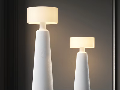Modern White Floor Lamps With Conical Bases Round Shades And Grey Wall Background 3d model
