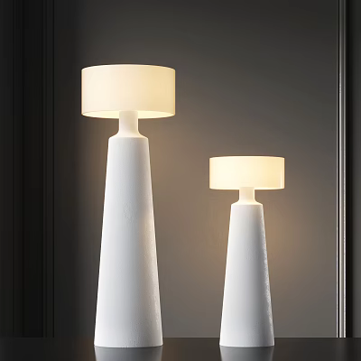 Modern White Floor Lamps With Conical Bases Round Shades And Grey Wall Background 3d model