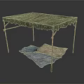 Foldable Table With Green Canvas Top And Metal Legs Underneath Colored Mats