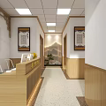 Elegant Reception Area Interior With Wooden Desk Chairs Decorative Paintings And Lighting