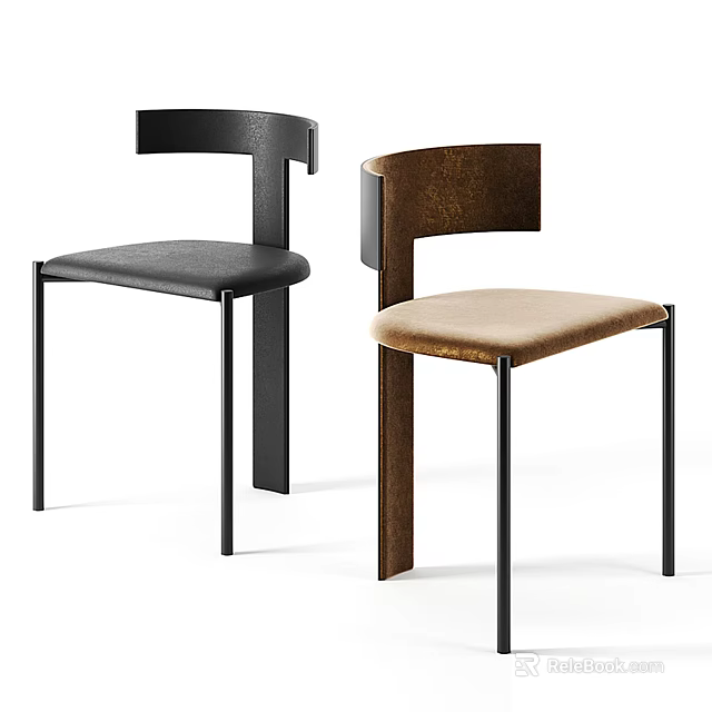 Modern Leisure Chairs With Black And Brown Leather Fabric Seats And Metal Legs 3d model 