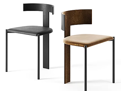 Modern Leisure Chairs With Black And Brown Leather Fabric Seats And Metal Legs 3d model