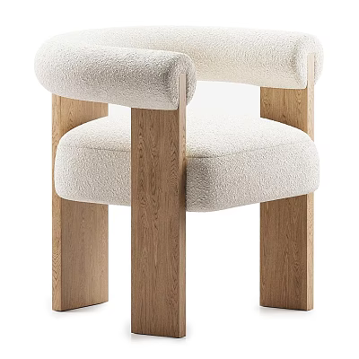 Modern Accent Chair with Cream Upholstered Seat Armrests and Solid Wooden Legs Design 3d model
