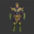 Armored Warrior Character With Golden And Black Armor Purple Face And Chest Gem