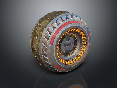 Futuristic Tire With Metallic Design Red Accents And Orange Illuminated Rings 3d model