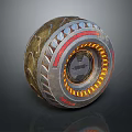 Futuristic Tire With Metallic Design Red Accents And Orange Illuminated Rings