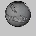 Damaged Metallic Sphere With Grid Pattern And Abstract Design On Monochrome Background