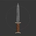 Vintage Metal Blade Knife With Red Leather Wrapped Handle And Metal Ring At Bottom