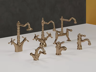 Various Brass Faucet Designs With Different Handles And Spouts On 3d model