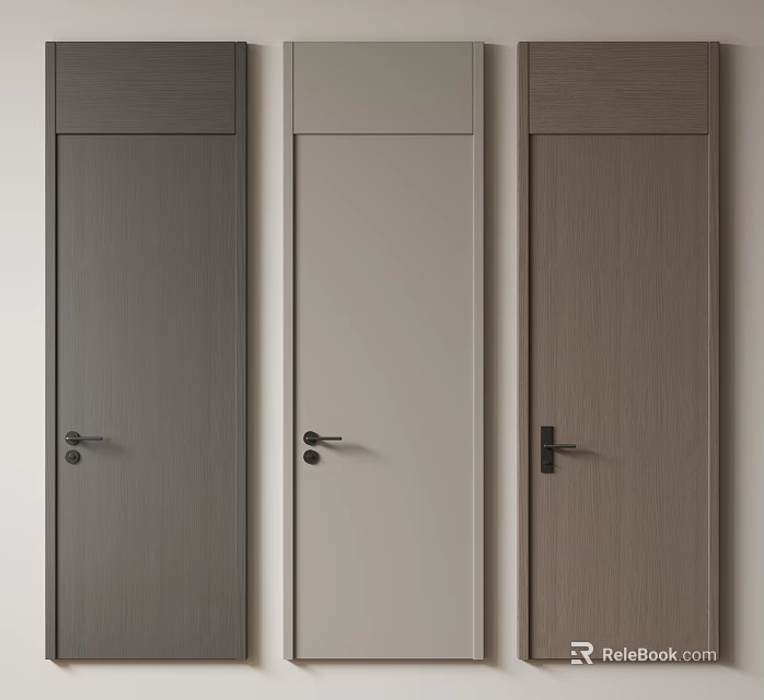 Modern Wooden Hinged Doors In Dark Gray Light Gray And Wood Tones With Black Handles 3d model 