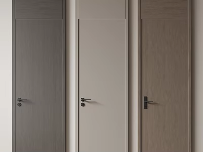 Modern Wooden Hinged Doors In Dark Gray Light Gray And Wood Tones With Black Handles 3d model