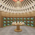 Ethnic Interior With Round Dome Wooden Structure Decorative Grassland Cow Paintings Wheel Seats And Table