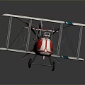 Vintage Biplane Model With Red Fuselage White Wings And Blue Stripes On Gray Background