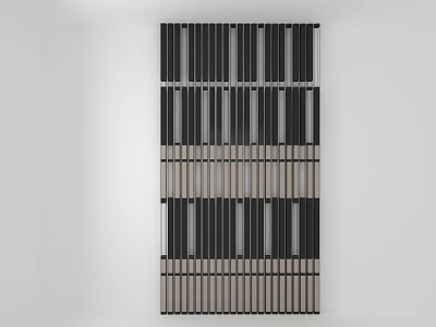 Modern Room Divider Design Featuring Black And Light Wood Vertical Stripes 3d model