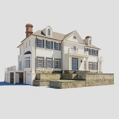 American style villa construction low poly 3d model