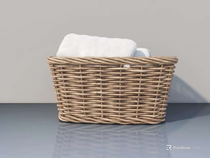 Wicker Pet Cabinet With White Towel Storage On Gray Surface Interior 3d model