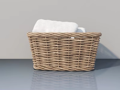 Wicker Pet Cabinet With White Towel Storage On Gray Surface Interior 3d model