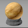 Natural Wooden Sphere With Gray Stone Base Decorative Piece Showcasing Fine Craftsmanship And Texture