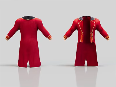 Red Robe With Gold Trim And Black Lining Front Back View 3d model