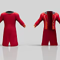 Red Robe With Gold Trim And Black Lining Front Back View