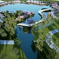 Waterfront Landscape Design Featuring Winding Paths Green Lawns And Purple Flowering Trees