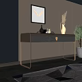 Elegant Modern Desk Interior Design With Carbon Fiber Top Metal Legs Wall Art And Vase