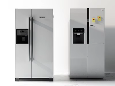 Two Modern Refrigerators with Side by Side and French Door Designs in Silver Finish 3d model