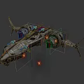 Futuristic Sci-Fi Spaceship With Glowing Red Blue Engines And Mechanical Structures 3d model
