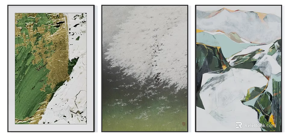 Three Panel Modern Abstract Paintings With Colorful Textures And Patterns 3d model