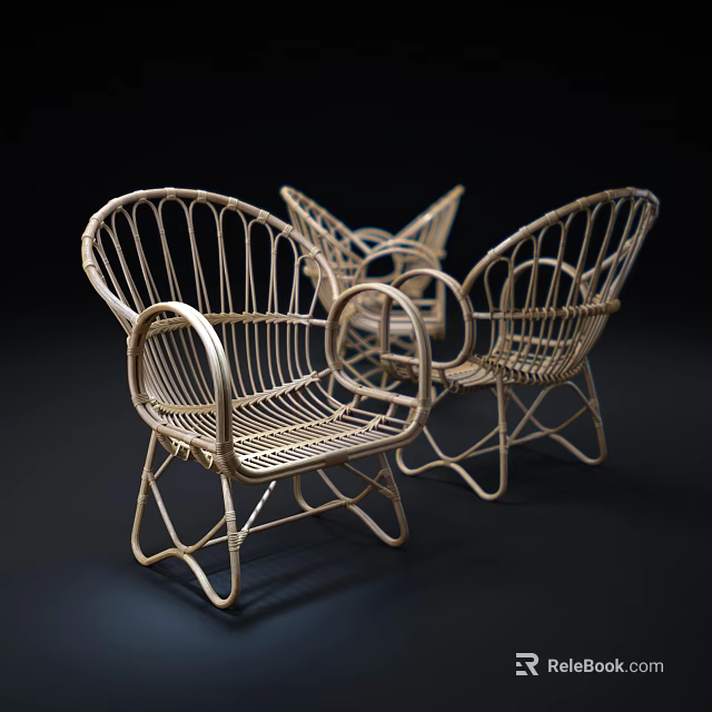 Set of Three Modern Rattan Leisure Chairs With Metal Frame And Woven Design 3d model 