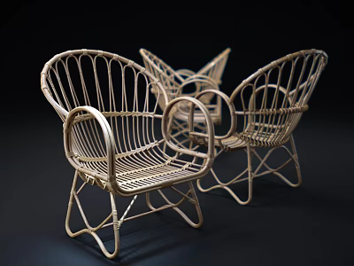 Set of Three Modern Rattan Leisure Chairs With Metal Frame And Woven Design 3d model