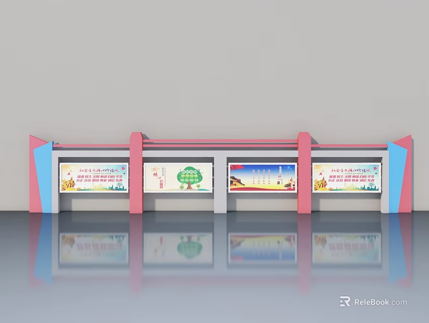 Colorful Border Swing Door With Pink And Blue Accents For Interior Decoration 3d model 