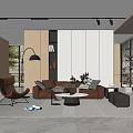 Modern Living Room Interior Design With Brown Sofa Round Coffee Table Area Rug And Fireplace