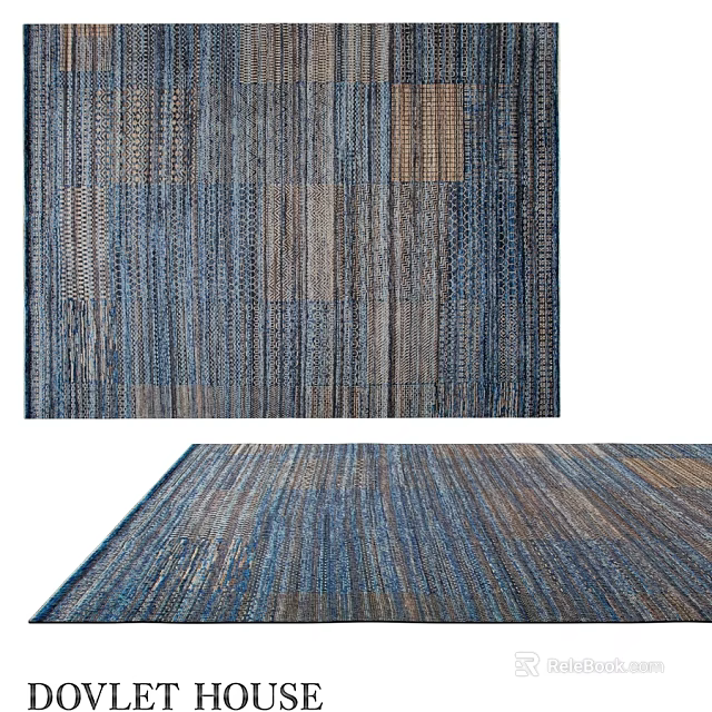 Square Woven Rug Featuring Blue And Brown Striped Pattern For Home Decor 3d model 