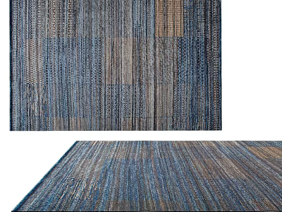 Square Woven Rug Featuring Blue And Brown Striped Pattern For Home Decor 3d model