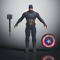 Captain America In Blue Star Uniform With Shield Hammer And Standing Pose
