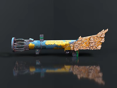 Ancient Decorative Weapon With Blue Yellow Body Golden Dragon Design And Green Gemstones 3d model