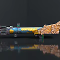 Ancient Decorative Weapon With Blue Yellow Body Golden Dragon Design And Green Gemstones